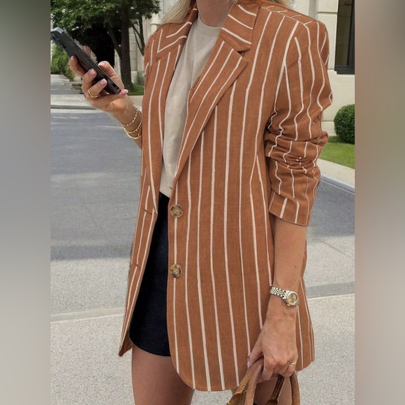 Notched Collar Striped Slim Fit Business Casual Trendy Blazer - Picture 4 of 4